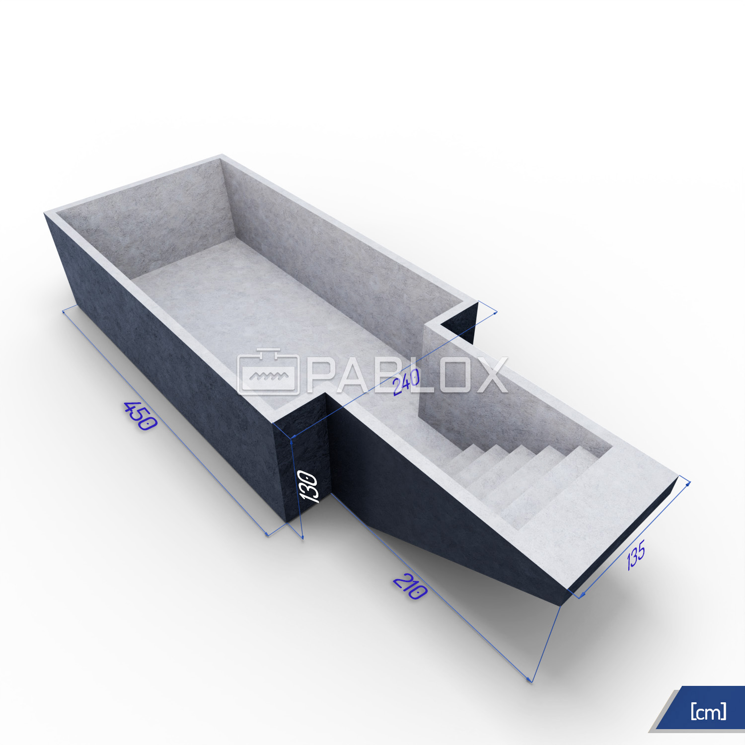 Betónový bazén 450 x 240 x 130 - schody 135