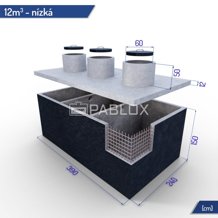 Trojkomorová žumpa 12 m3 - nízka